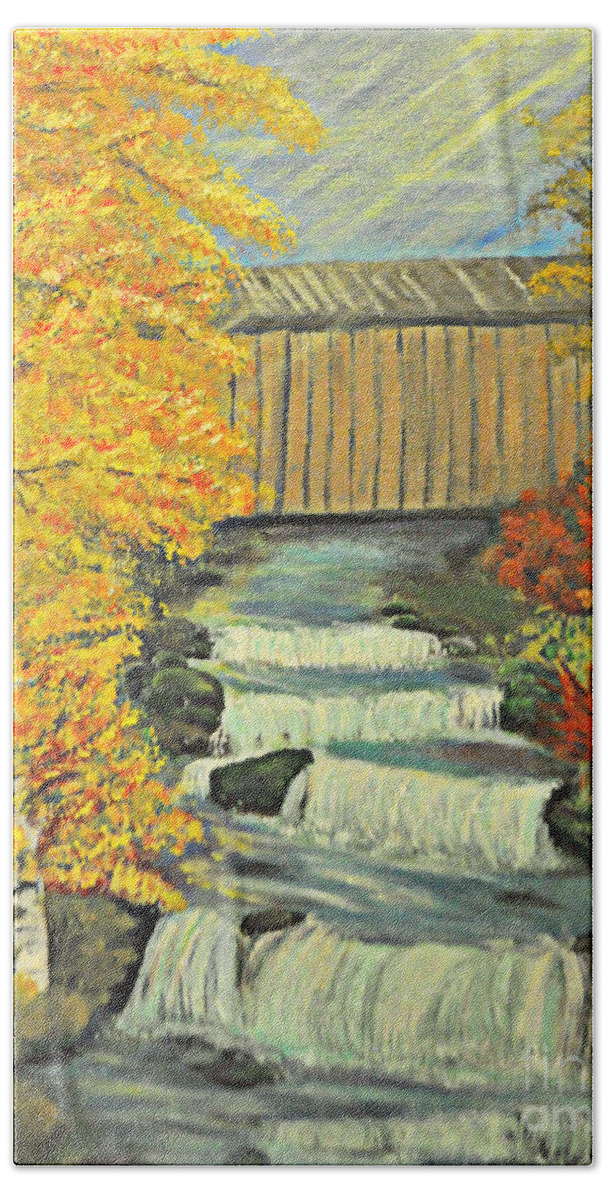 Covered Bridge Beach Towel featuring the painting Chambers Covered Bridge by Mindy Bench