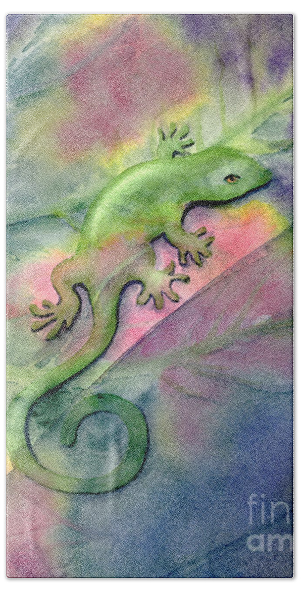 Lizard Beach Towel featuring the painting Chameleon by Amy Kirkpatrick