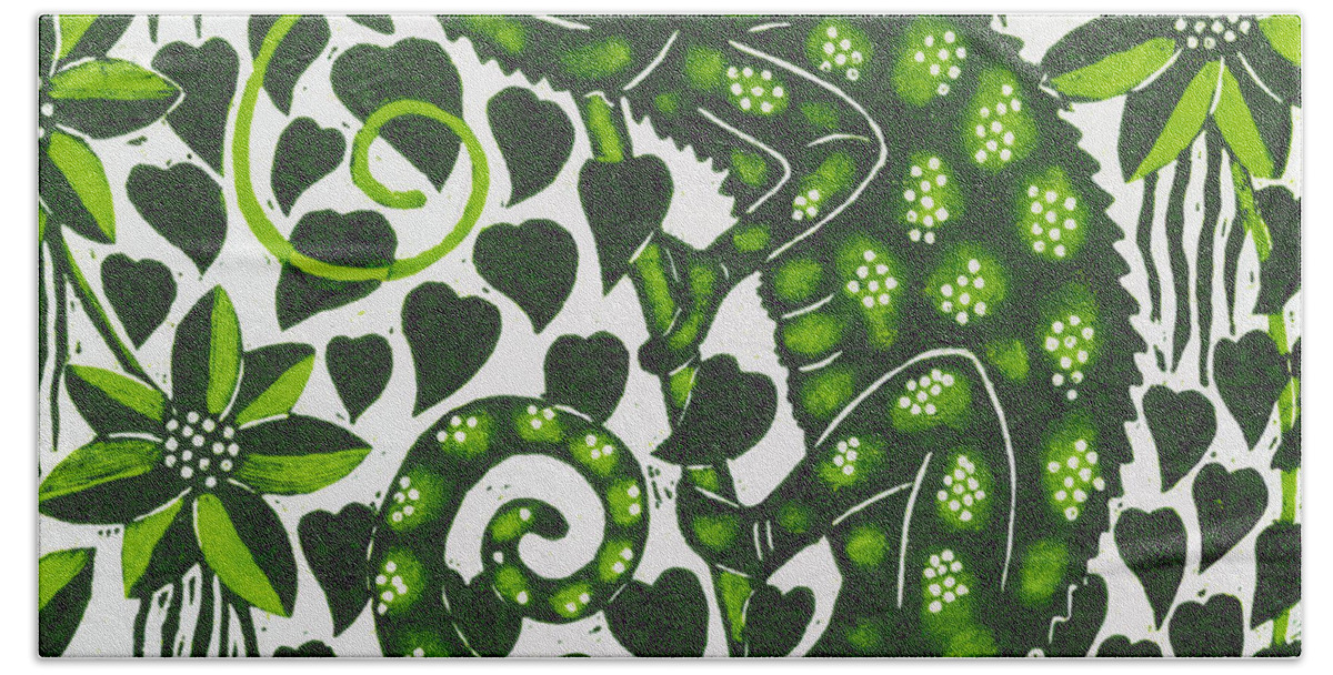 Chameleon Beach Towel featuring the painting Chameleon by Nat Morley