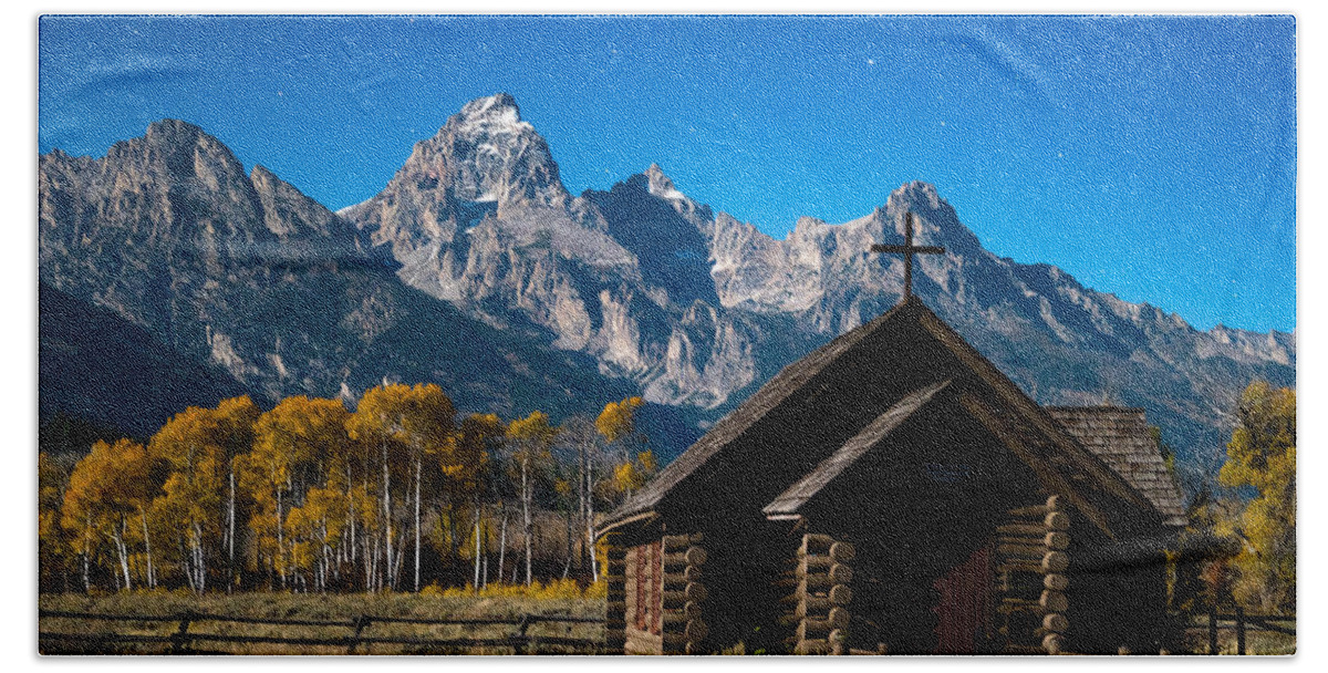 Tetons Beach Towel featuring the photograph Chapel of Transfiguration by Darren White