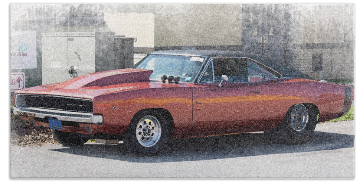 Charger Beach Sheet featuring the digital art Dodge Charger by David Stasiak