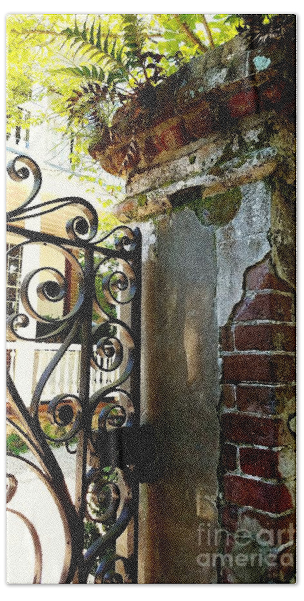 Wrought Iron Beach Towel featuring the photograph Charleston Gate by Amy Regenbogen