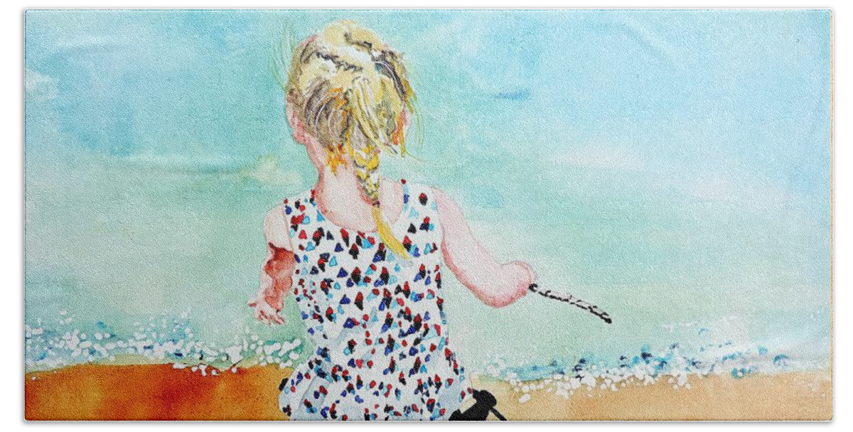 Child Beach Sheet featuring the painting Charlotte by the Lake by Tom Riggs
