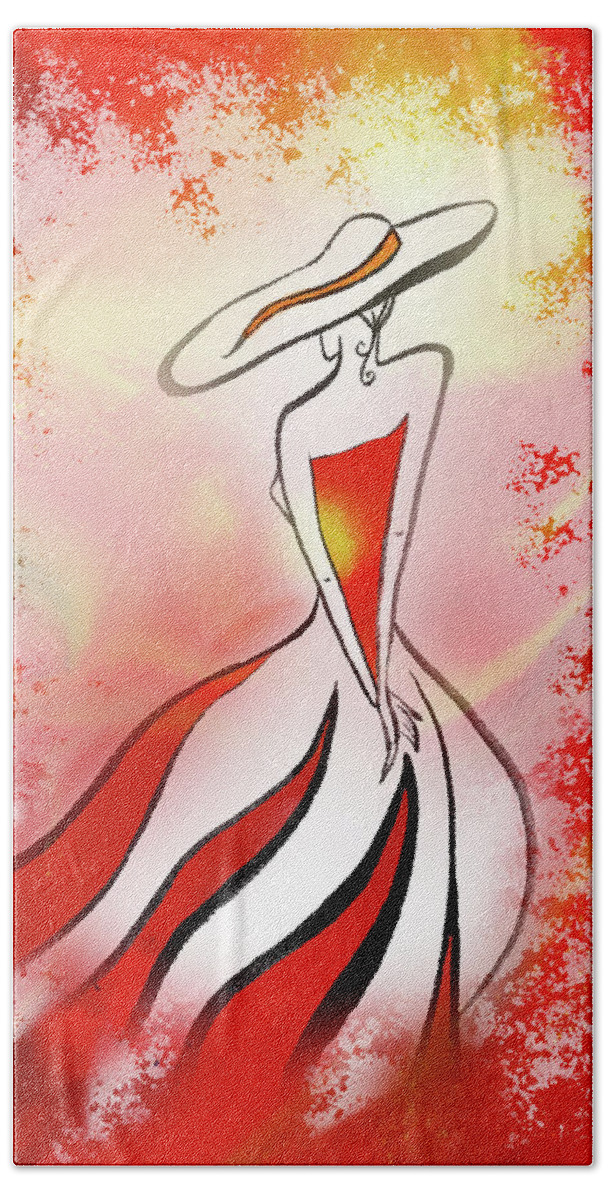 Charming Lady In Red Beach Sheet featuring the painting Charming Lady In Red by Irina Sztukowski
