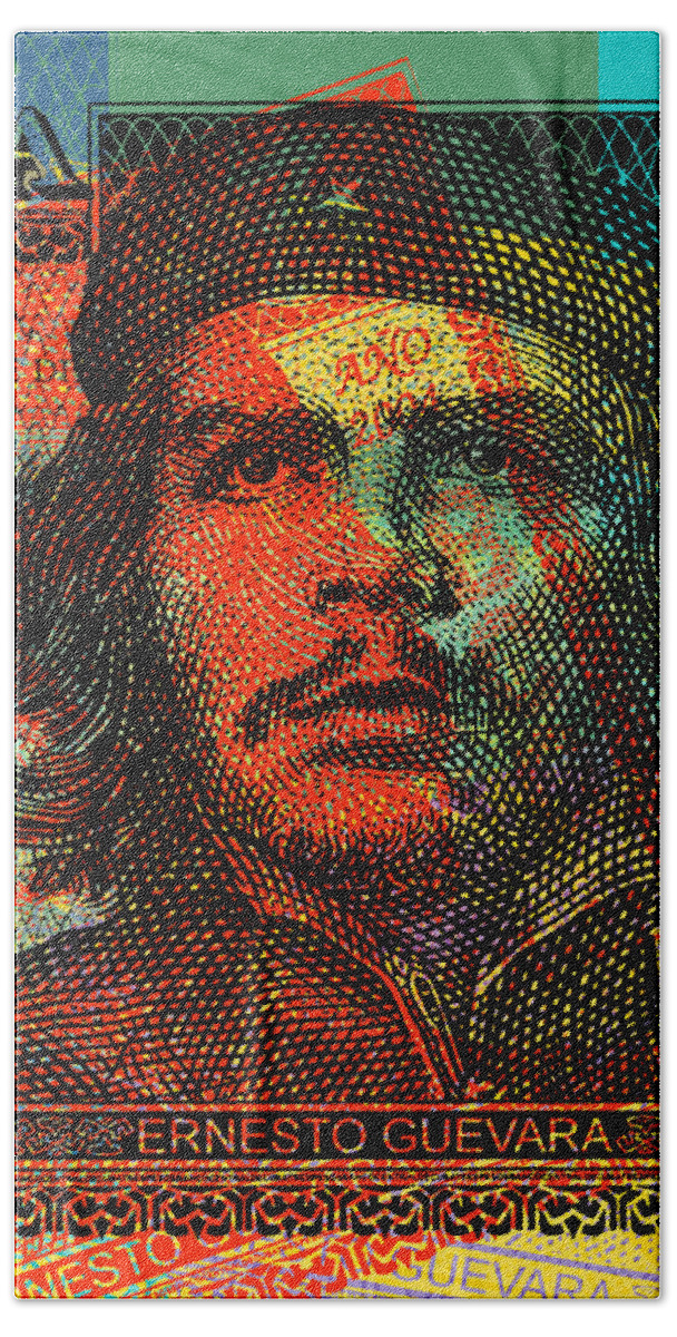 Che Guevara Beach Towel featuring the digital art Che Guevara 3 peso cuban bank note - #1 by Jean luc Comperat