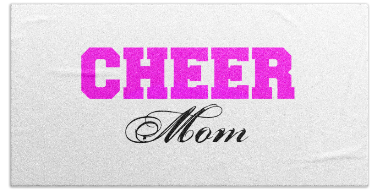 Cheer Beach Towel featuring the digital art Cheer Mom Typography in Pink and Black by Leah McPhail