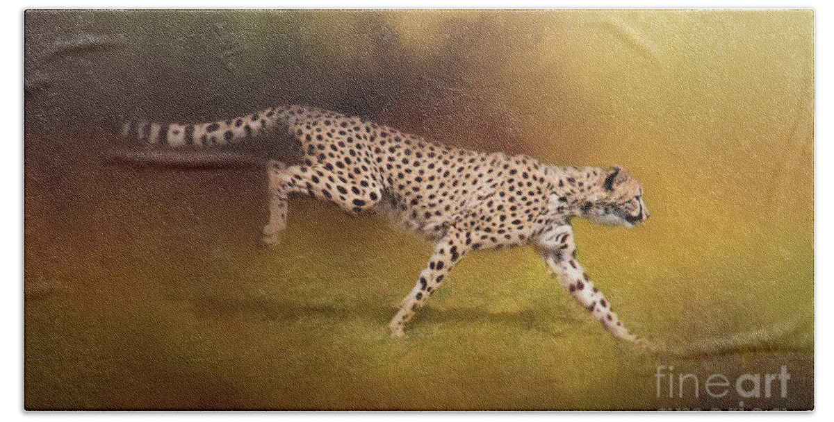Cheetah Beach Towel featuring the digital art Cheetah Running by Sharon McConnell