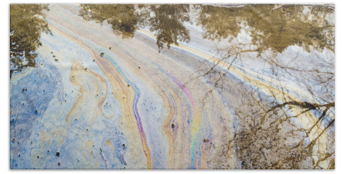 Abstract Beach Towel featuring the photograph Chemical Oil Spill on Water by John Williams