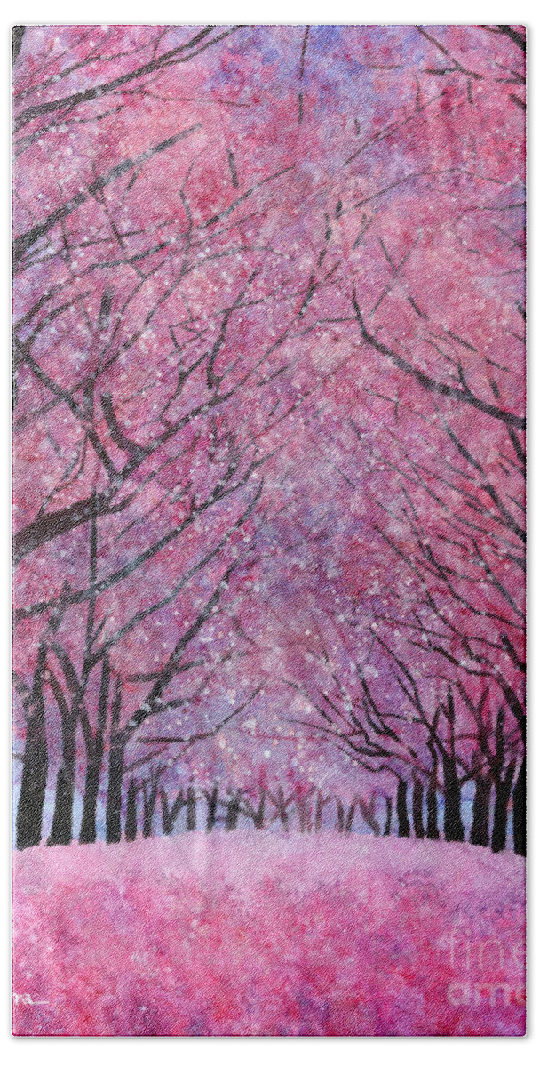 Cherry Blossom Beach Towel featuring the painting Cherry Blast by Hailey E Herrera
