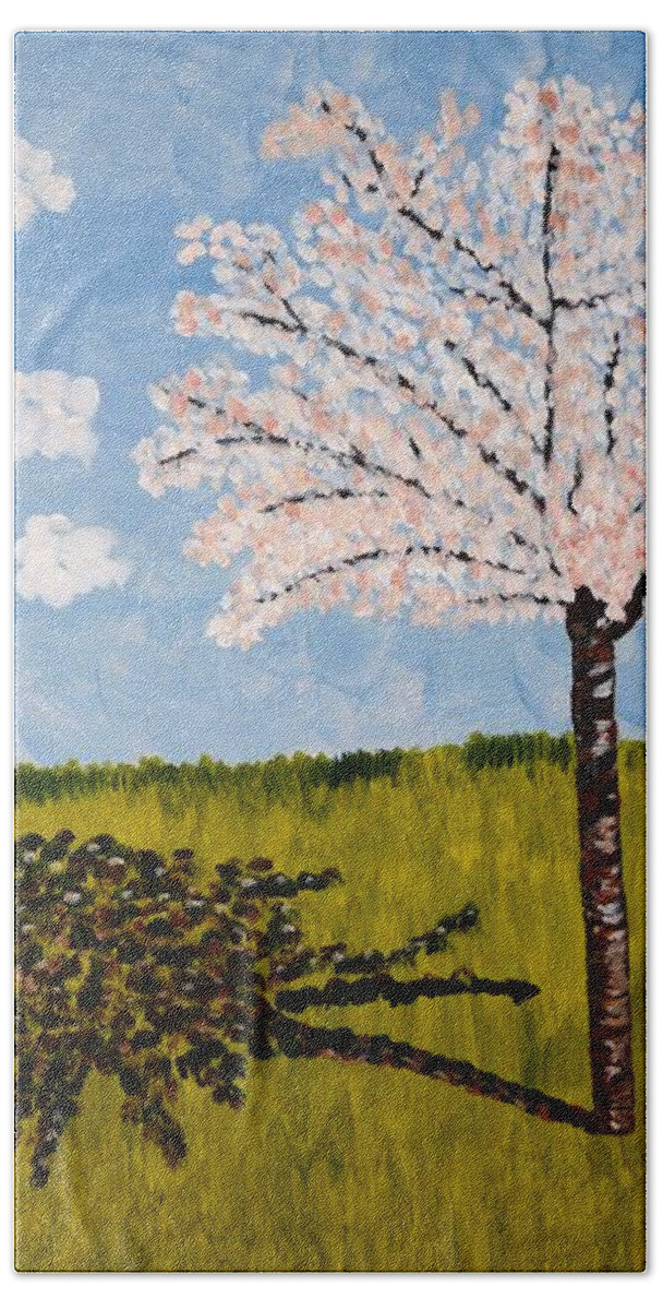 Cherry Beach Towel featuring the painting Cherry Blossom Tree by Valerie Ornstein