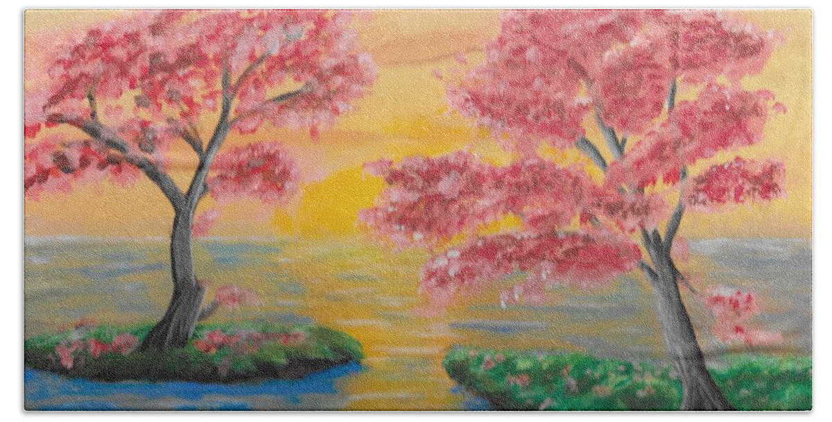 Cherry Blossoms Beach Towel featuring the painting Cherry Blossoms by David Bigelow