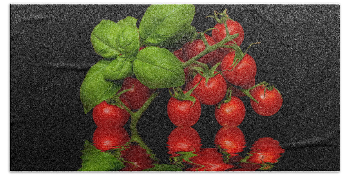 Basil Beach Towel featuring the photograph Cherry Tomatoes and Basil by David French
