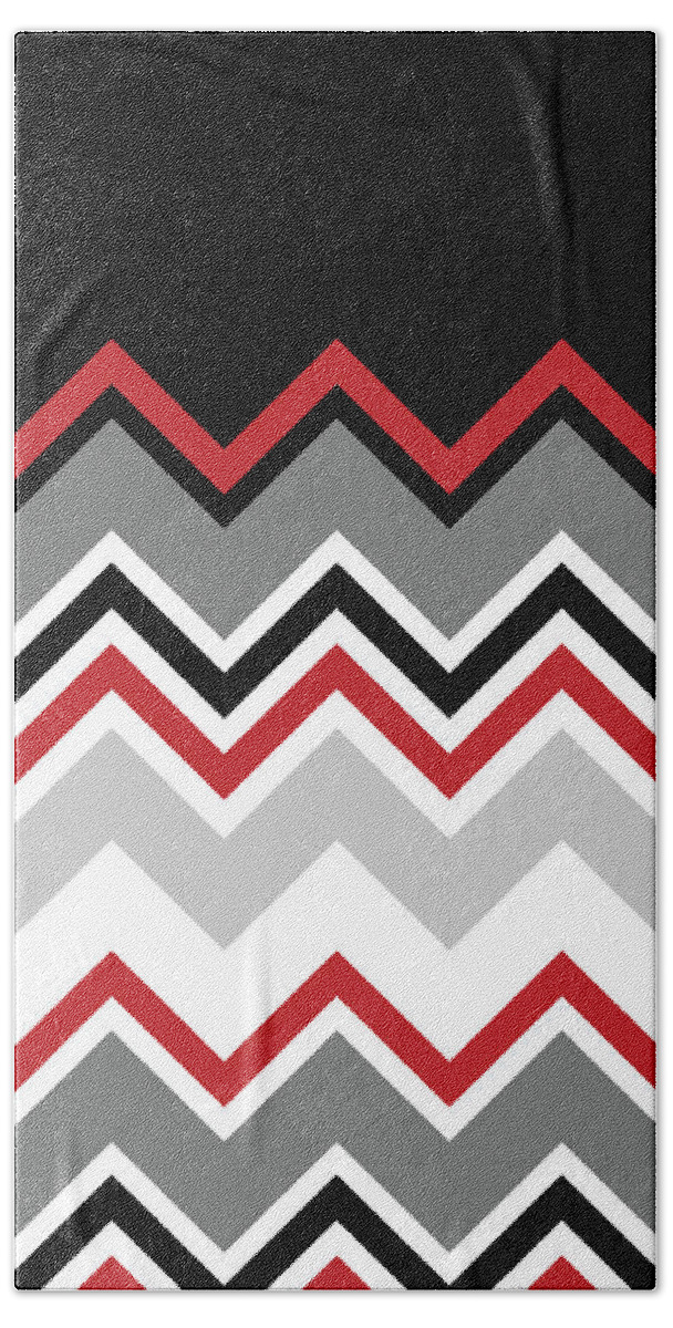 Red Beach Sheet featuring the digital art Chevron Red Grey Black White Zigzag Pattern by Beverly Claire Kaiya