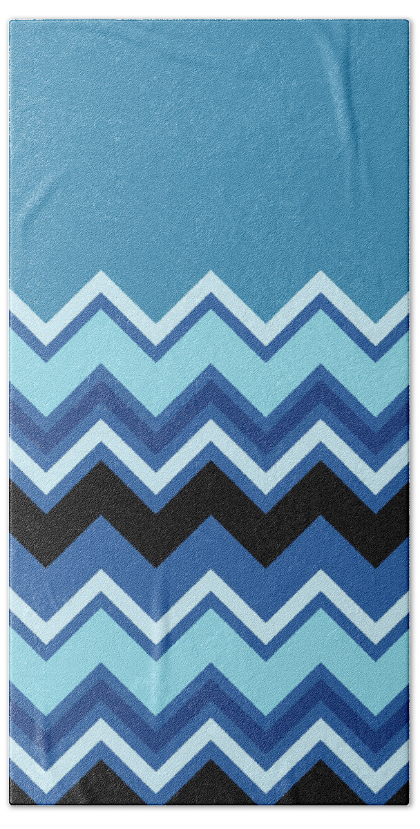 Blue Beach Sheet featuring the digital art Chevron Summer Cobalt Sapphire Blue Black Zigzag Pattern by Beverly Claire Kaiya