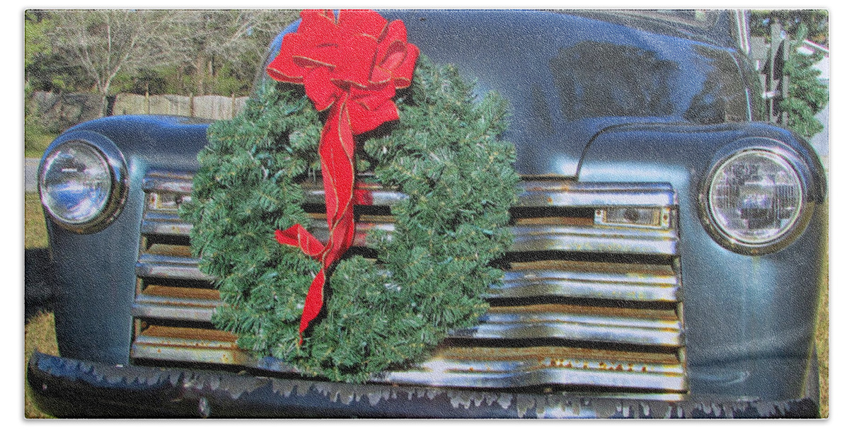 Victor Montgomery Beach Towel featuring the photograph Chevy Christmas by Vic Montgomery