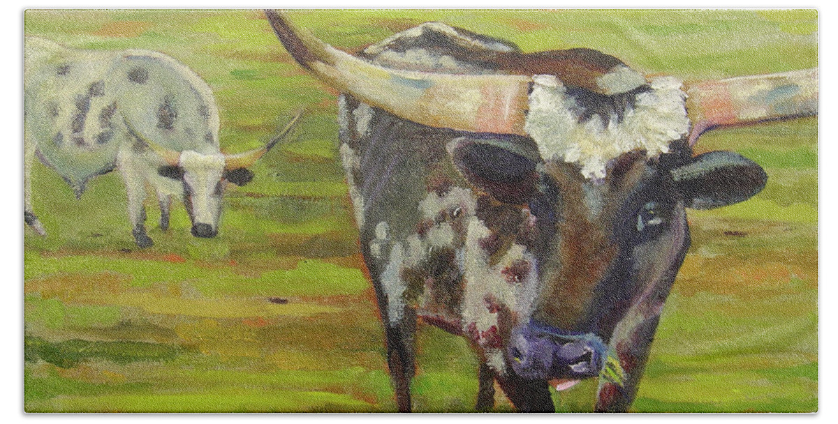 Cattle Beach Sheet featuring the painting Chew by Lilibeth Andre