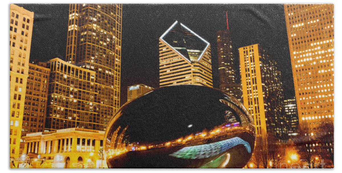 2012 Beach Towel featuring the photograph Chicago Bean Cloud Gate at Night by Paul Velgos