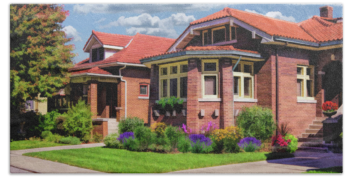 Chicago Beach Towel featuring the painting Chicago Bungalows by Christopher Arndt