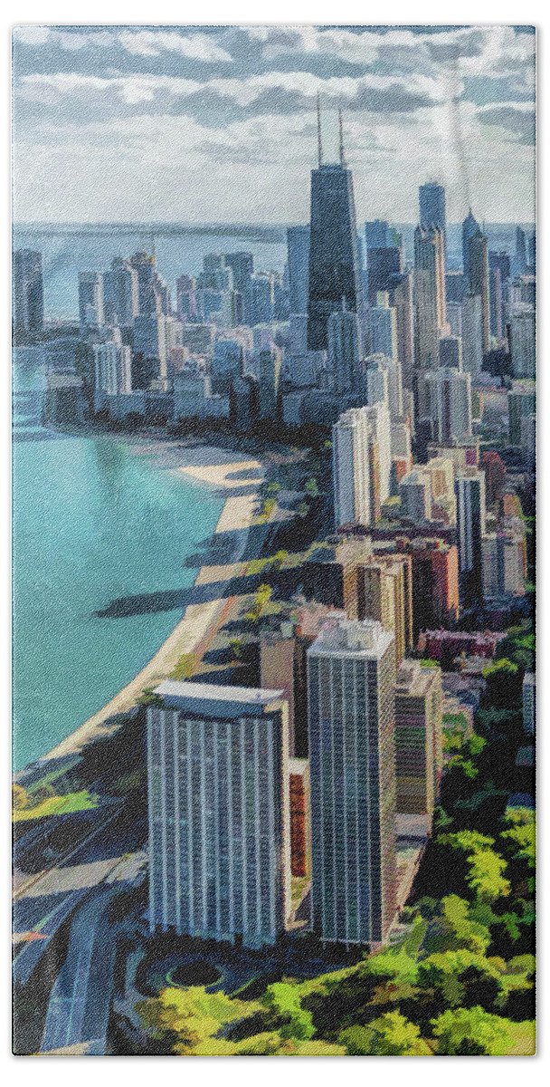 Chicago Beach Towel featuring the painting Chicago Gold Coast Skyline by Christopher Arndt