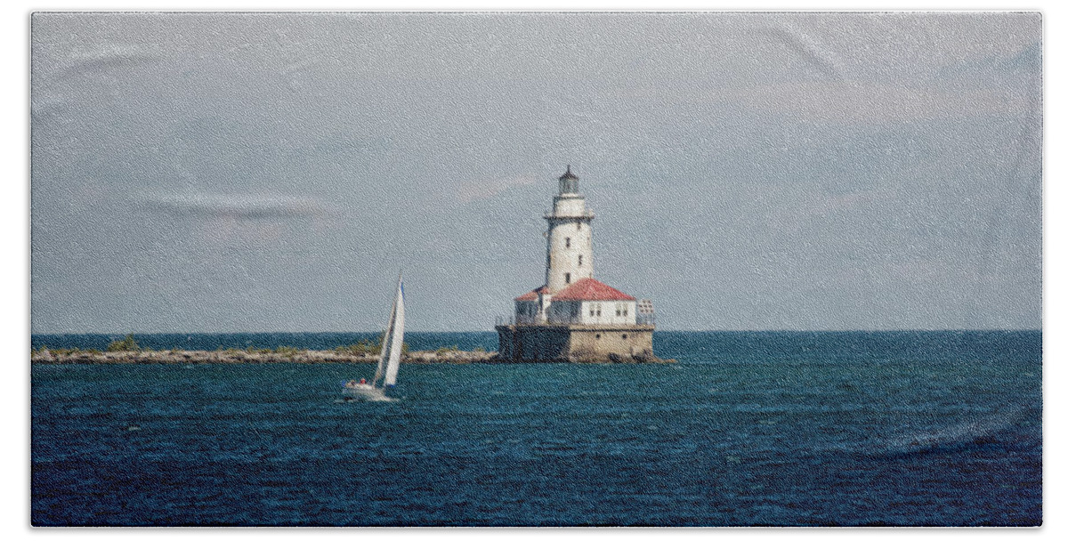 Chicago Beach Sheet featuring the photograph Chicago Harbor Lighthouse by John Black