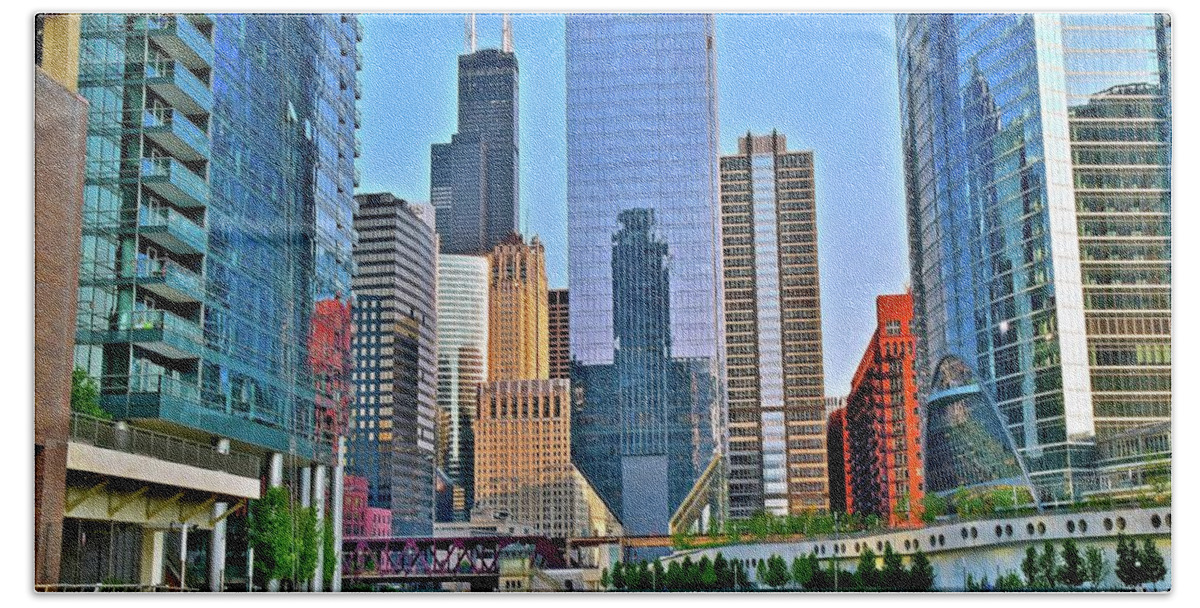 Chicago Beach Towel featuring the photograph Chicago Riverfront 2017 by Frozen in Time Fine Art Photography