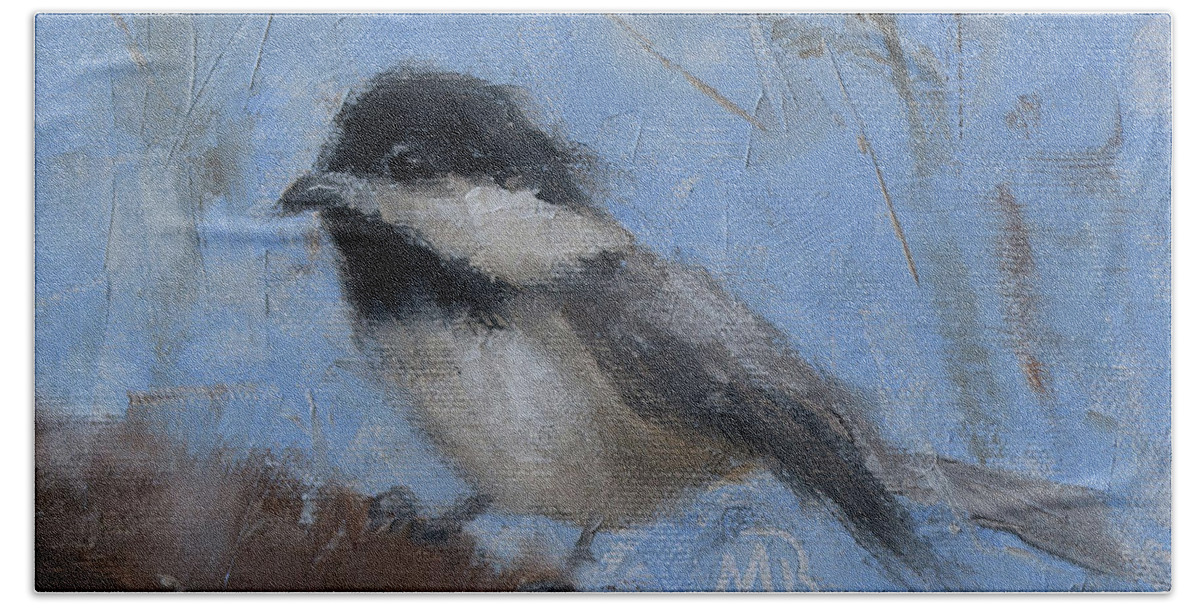 Wildlife Art Beach Towel featuring the painting Chickadee #1 by Monica Burnette