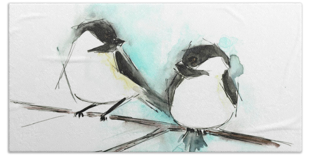 Chickadee Beach Towel featuring the painting Chickadees II by Emily Page
