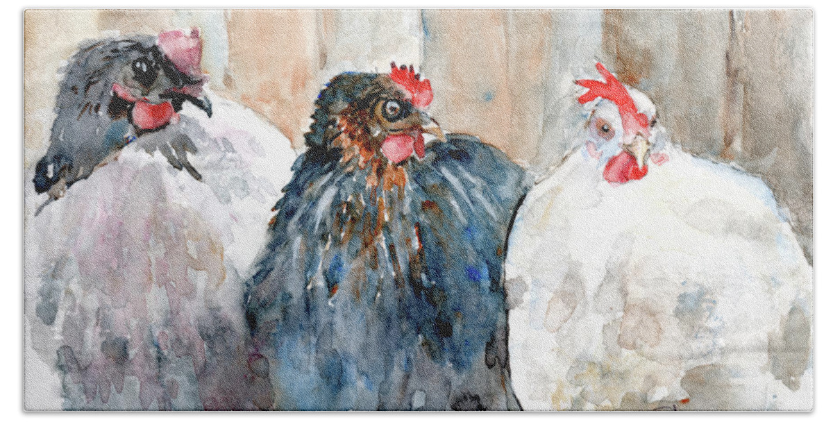 Hens Beach Sheet featuring the painting Chickens by Claudia Hafner