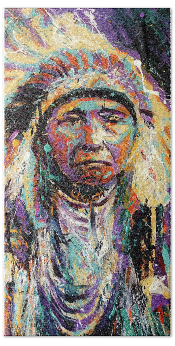 Chief Joseph. Native American Beach Towel featuring the painting Chief Joseph by Steve Gamba