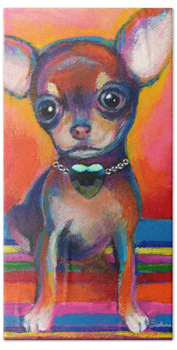 Chihuahua Dog Portrait Beach Towel featuring the painting Chihuahua dog portrait by Svetlana Novikova