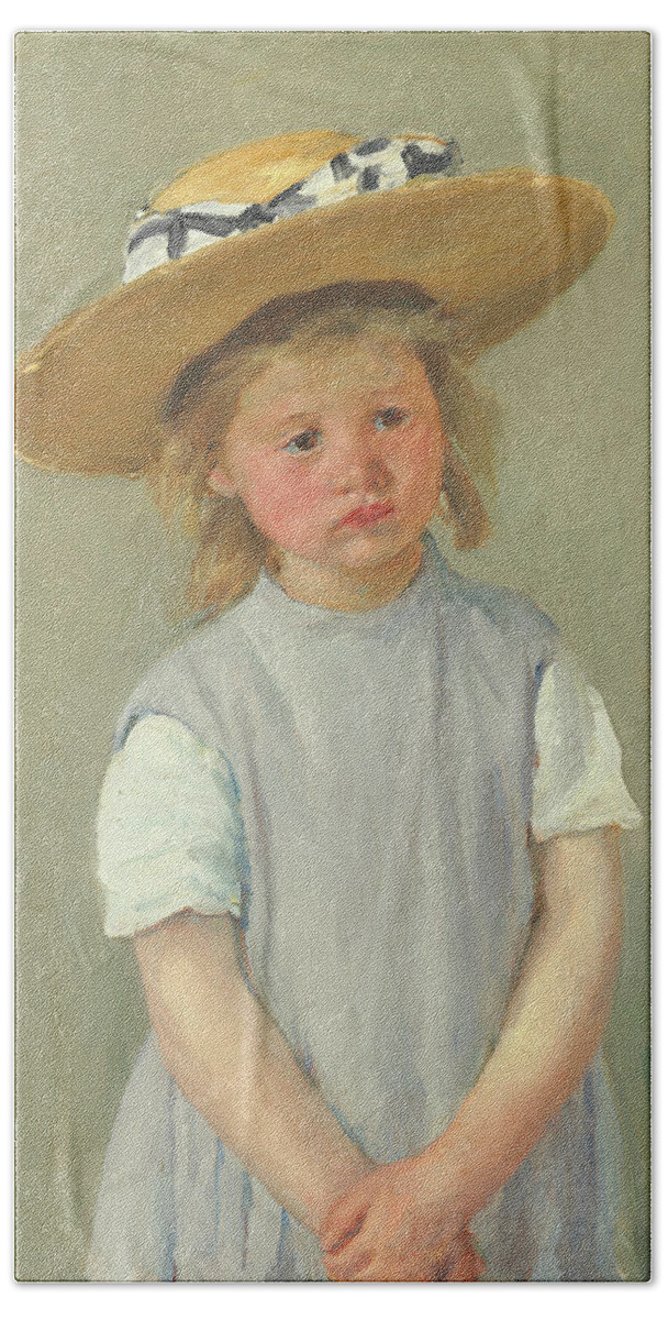 Child In A Straw Hat Beach Sheet featuring the painting Child In A Straw Hat by Mary Cassatt 1886 by Movie Poster Prints
