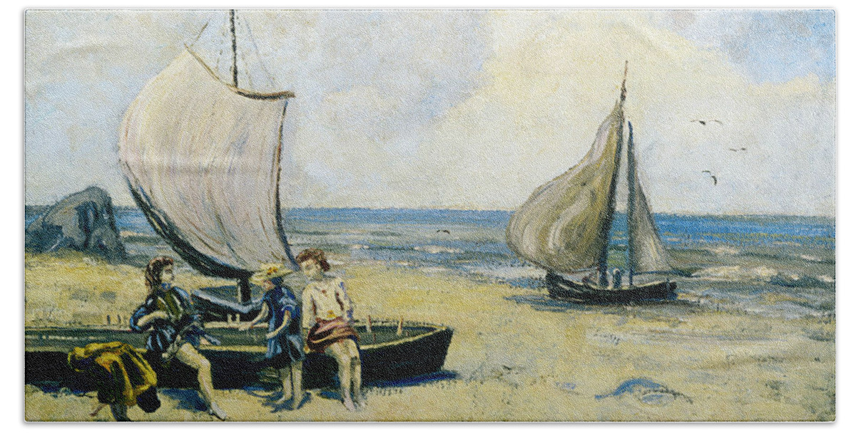 19th Century Art Beach Towel featuring the painting Children on the Beach by Louis Michel Eilshemius