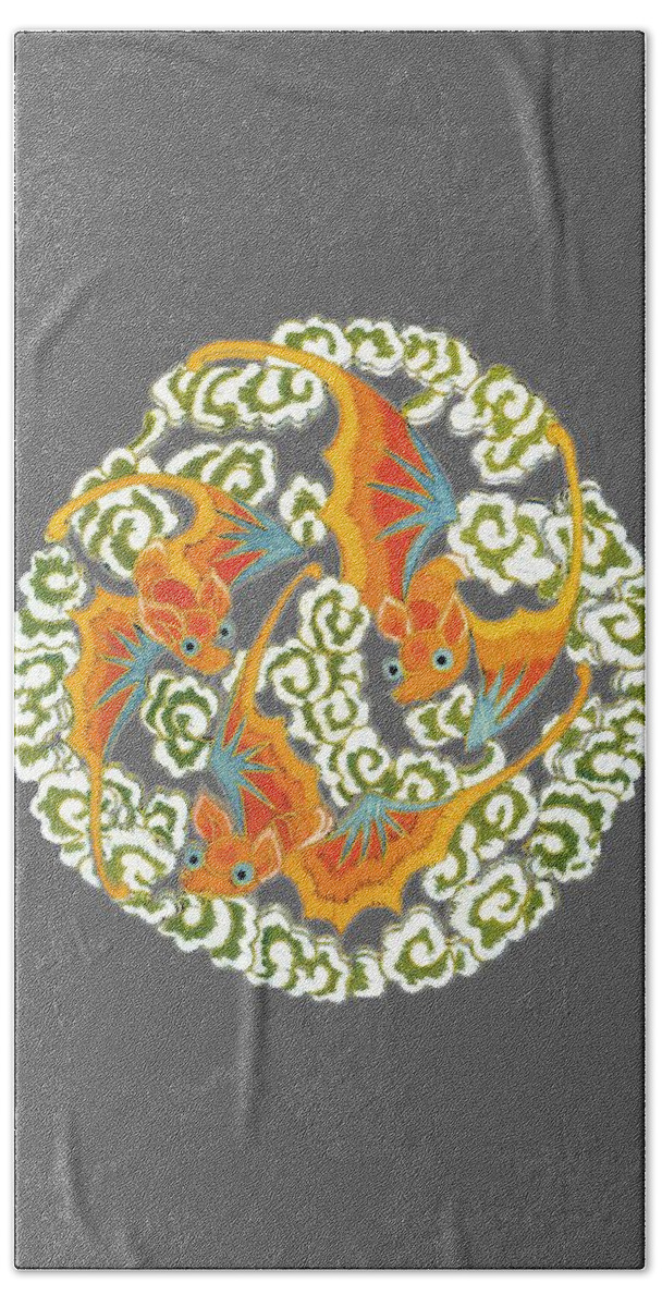 Chinese Bats Tee Shirt Design Beach Towel featuring the digital art Chinese Bats Tee Shirt Design by Bellesouth Studio