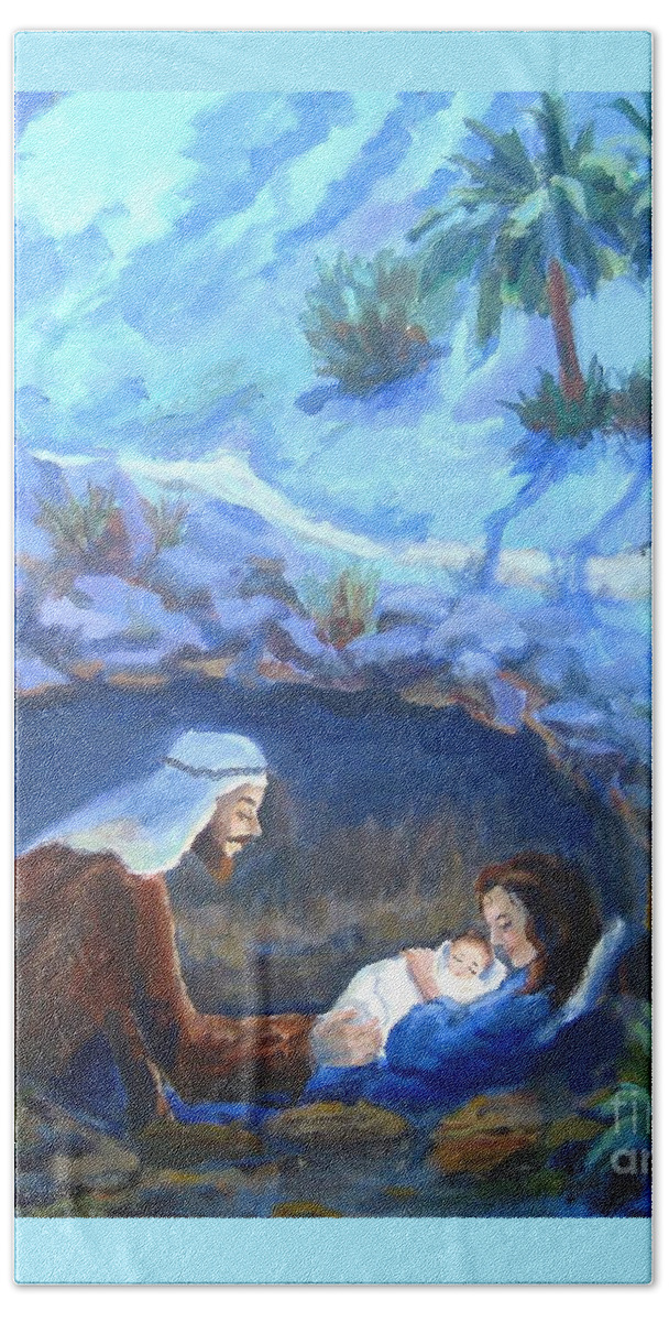 Modern Painting Beach Towel featuring the painting And Unto Us A Son is Given by Maria Hunt