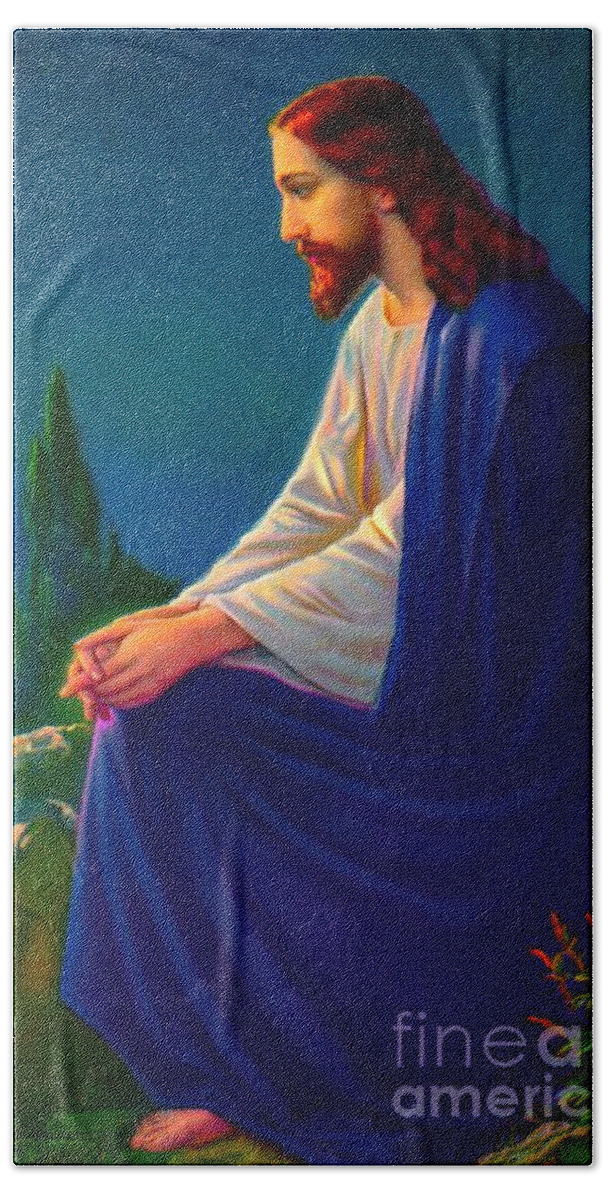Giovanni Beach Towel featuring the painting Christ on the Mount of Olives by Peter Ogden