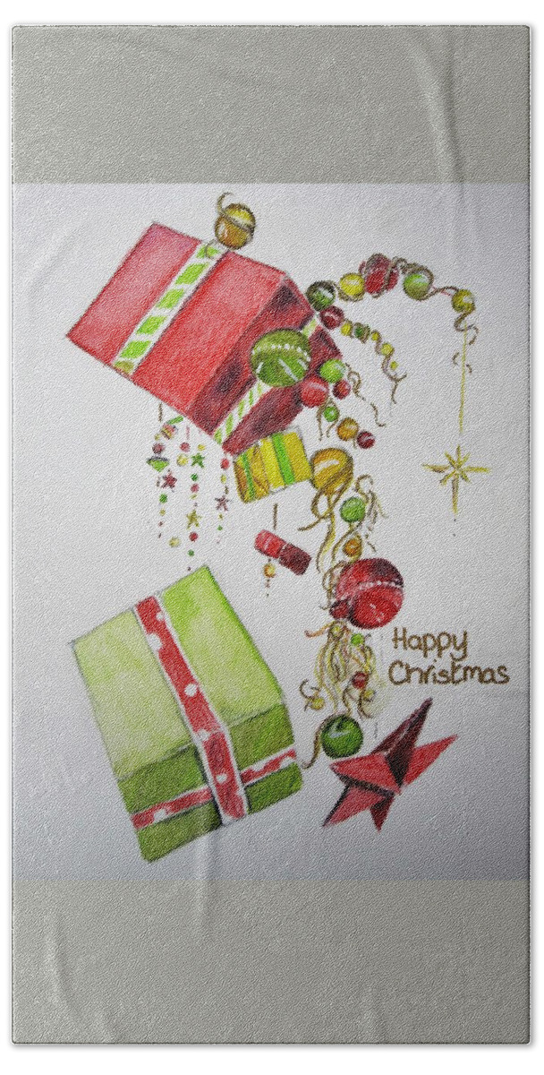 Christmas Card Beach Sheet featuring the painting Christmas Card by Teresa Smith