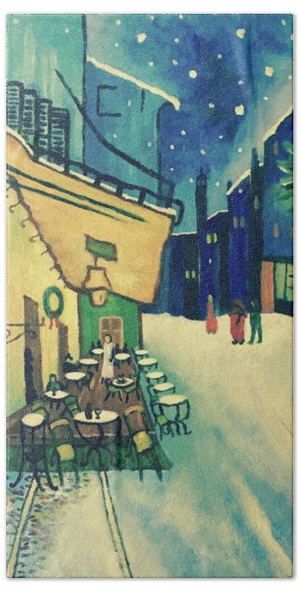 Cafe Beach Sheet featuring the painting Christmas Homage to VanGogh by Victoria Lakes