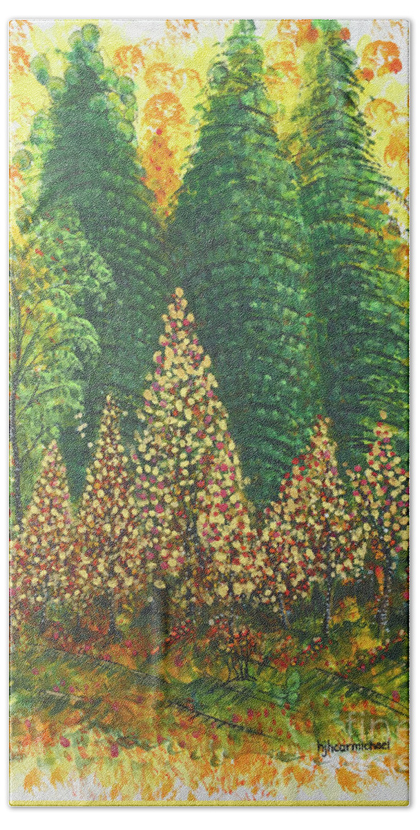 Evergreens Beach Sheet featuring the painting Christmas is Coming by Holly Carmichael