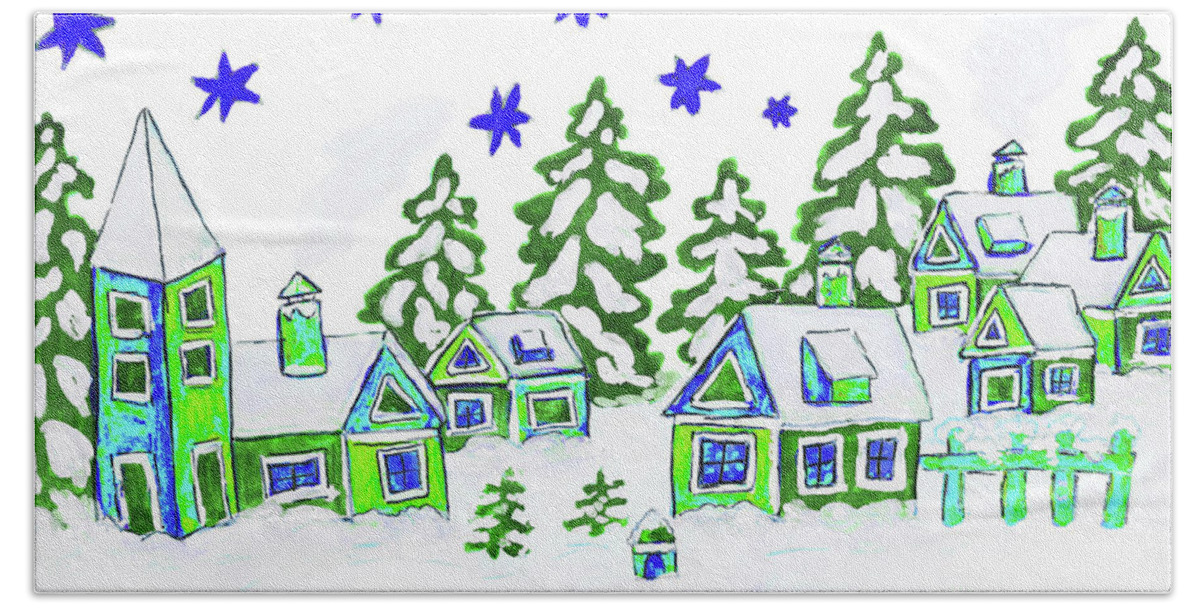 Christmas Beach Sheet featuring the painting Christmas picture, painting by Irina Afonskaya