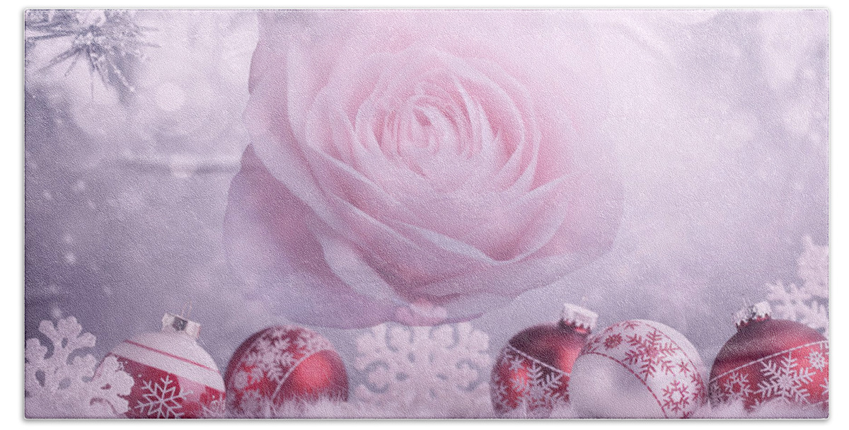 Rose Beach Sheet featuring the mixed media Christmas Rose by Johanna Hurmerinta