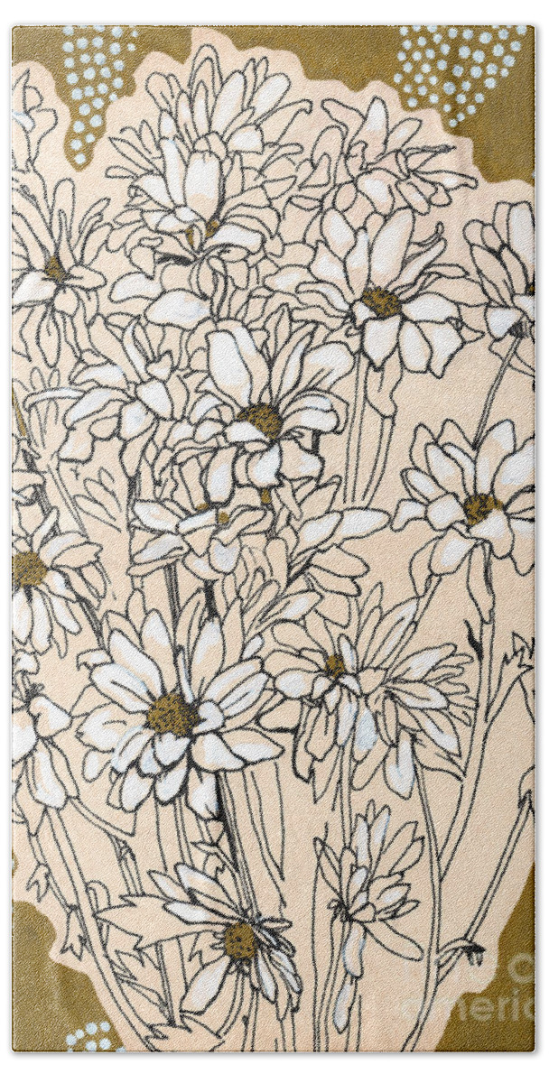 Flower Beach Towel featuring the drawing Chrysanthemum, ink sketch by Julia Khoroshikh