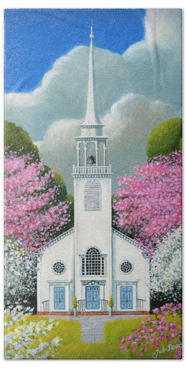 Deecken Beach Towel featuring the painting Church of the Dogwoods by John Deecken