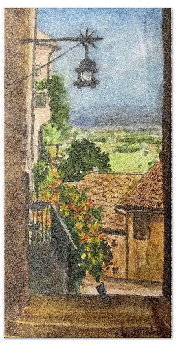 Europe Beach Towel featuring the painting Ciao Assisi by Cheryl Wallace