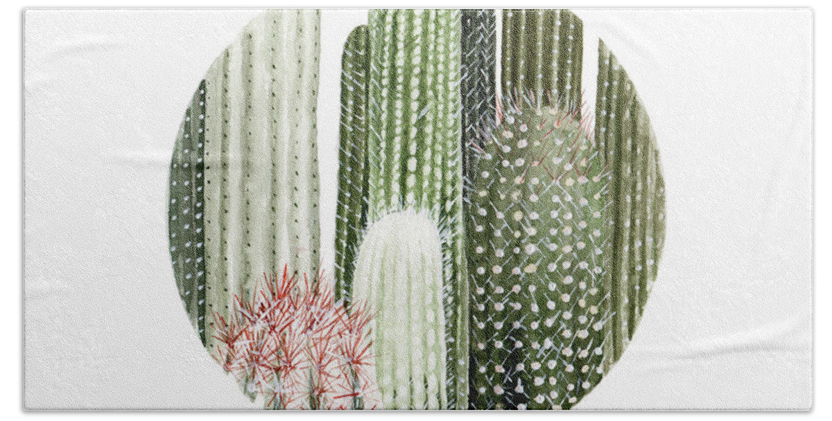 Florals Beach Towel featuring the painting Circular Cacti by Shealeen Louise