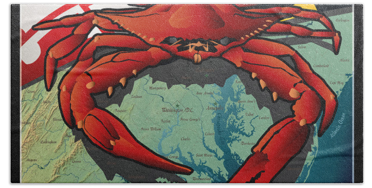 Crab Beach Towel featuring the digital art Citizen Crab of Maryland by Joe Barsin