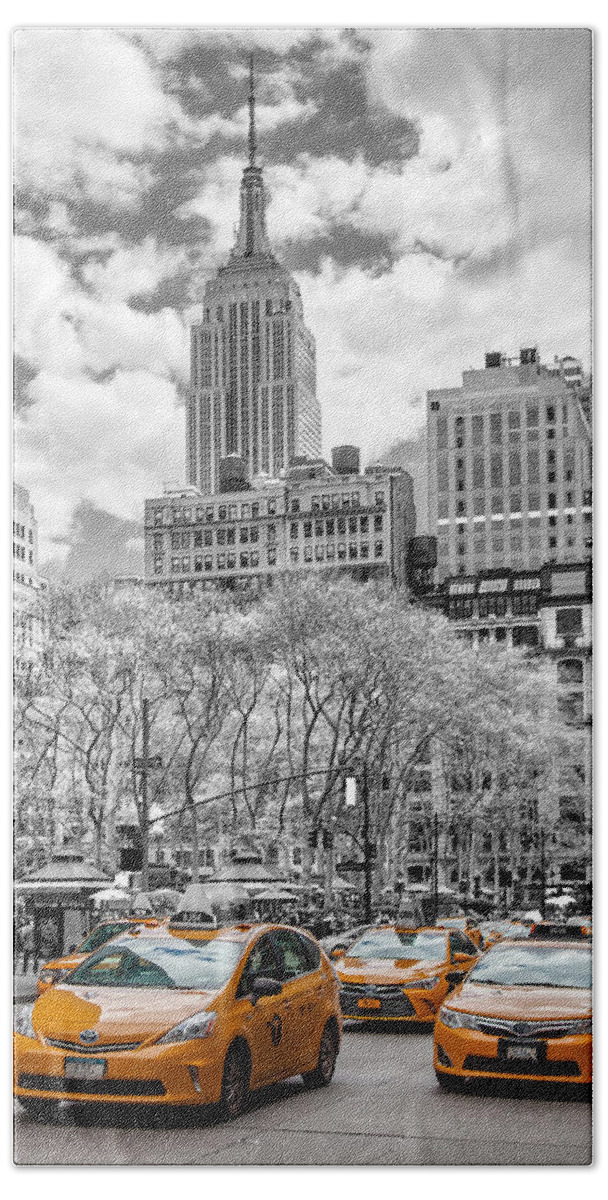 Empire State Building Beach Towel featuring the photograph City Of Cabs by Az Jackson