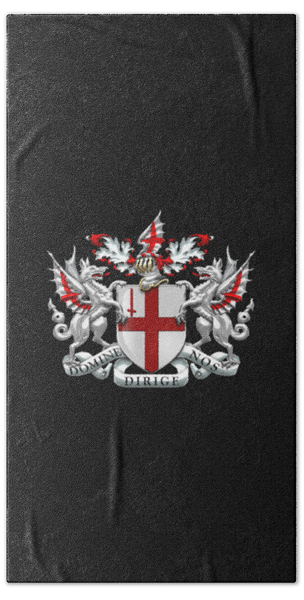 'cities Of The World' Collection By Serge Averbukh Beach Towel featuring the digital art City of London - Coat of Arms over Black Leather by Serge Averbukh