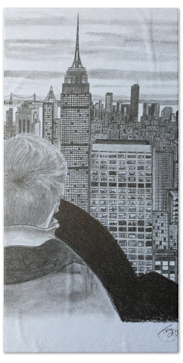 New York Beach Sheet featuring the drawing City View by Tony Clark