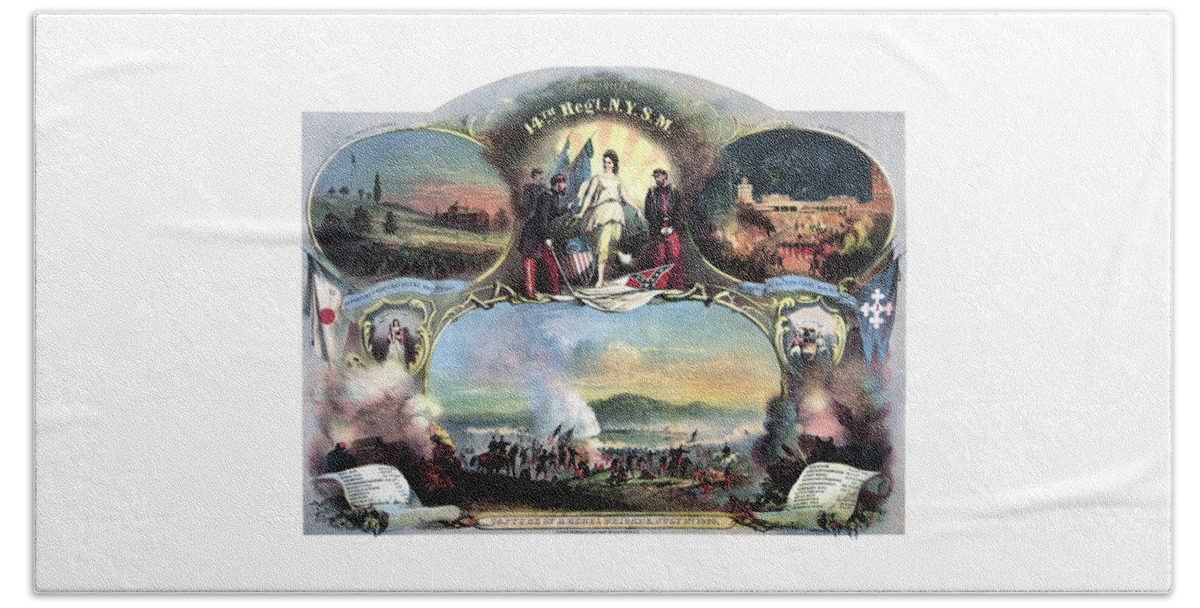 Civil War Beach Towel featuring the painting Civil War 14th Regiment Memorial by War Is Hell Store