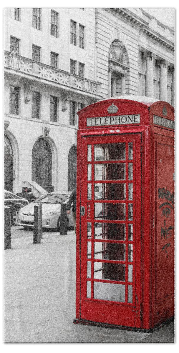 Red Telephone Box Beach Towel featuring the photograph Red Telephone Box in London England by John Williams